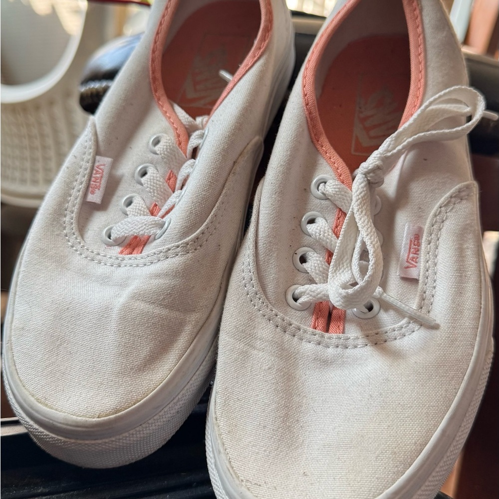 Vans White and Pink Canvas Sneakers